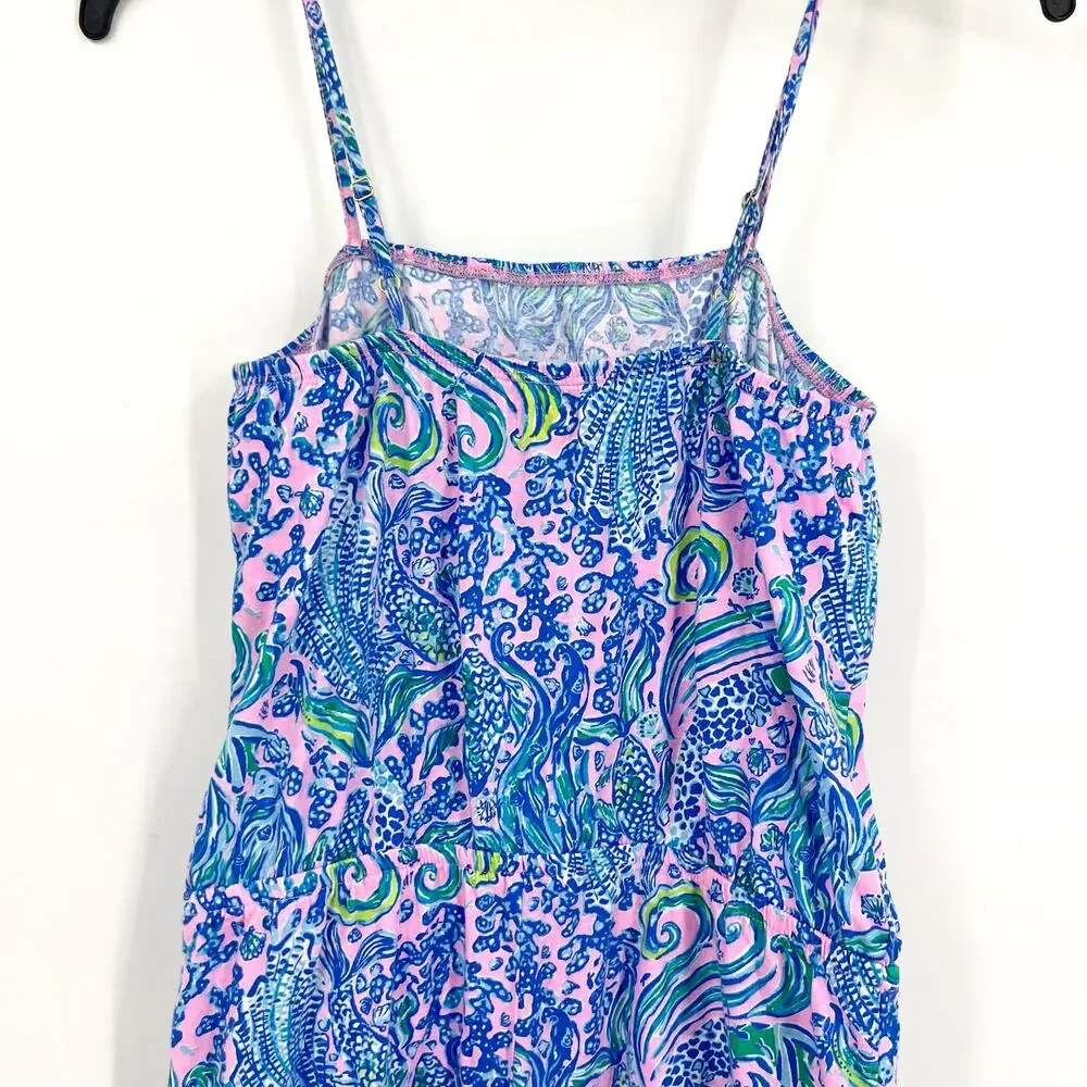 LILLY PULITZER Girl Mini Jace Romper XL 12-14 Pink Blue We Mermaid It NWOT